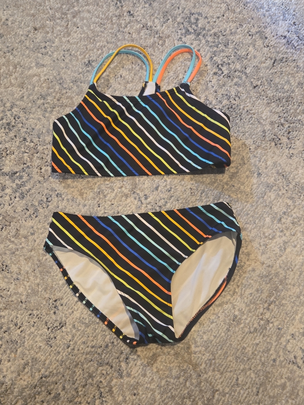 art class Black Multi-Stripe Kids Two-Piece Swim Set